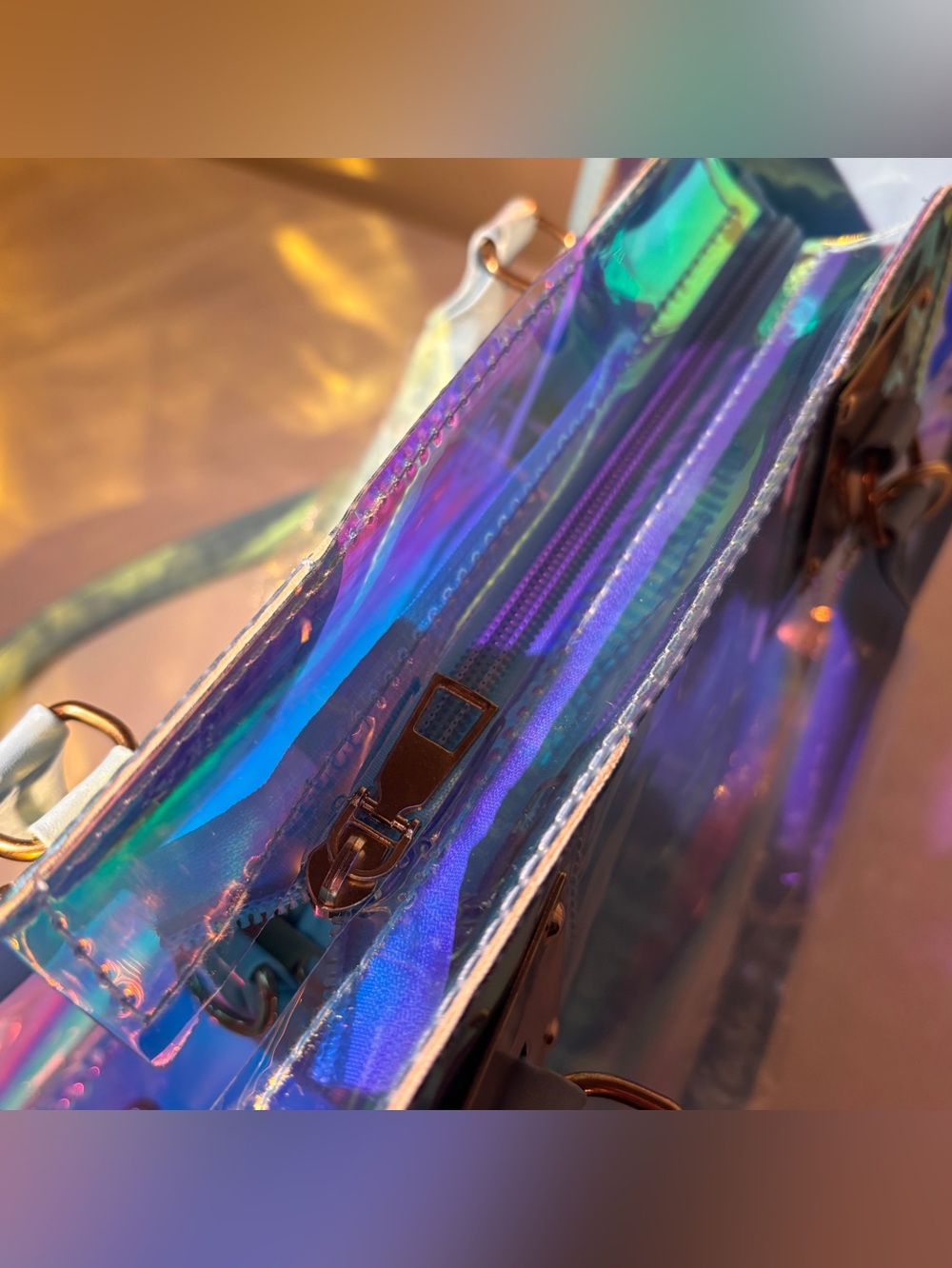 Iridescent Holographic on a transparency + Sky Blue PVC Tote Bag & Pouch. - Picture 8 of 11